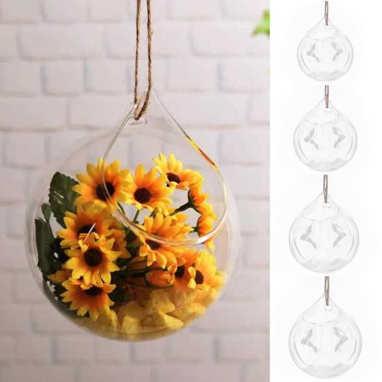 Hanging Glass Propagation Station Clear Terrarium Planter for Flowers Air Hydroponic Plants Small Indoor Flower Vase for Home Room Window Office Decor