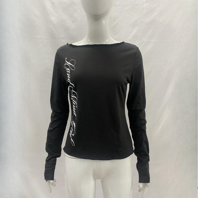 Y2K Spring and Autumn slim fit sexy round neck women's printed gothic style spicy girl long sleeved top