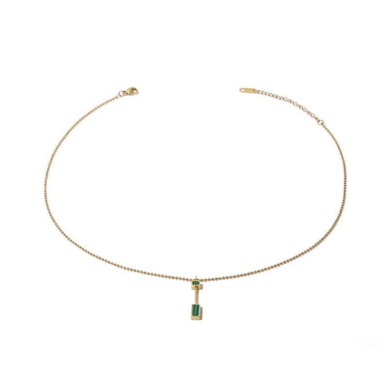 

UELSTA Geometric Malachite Bar Pendant Necklace for Women - Sustainable, K18 Gold Plated Stainless Steel, Linear Design, Ethical Malachite,