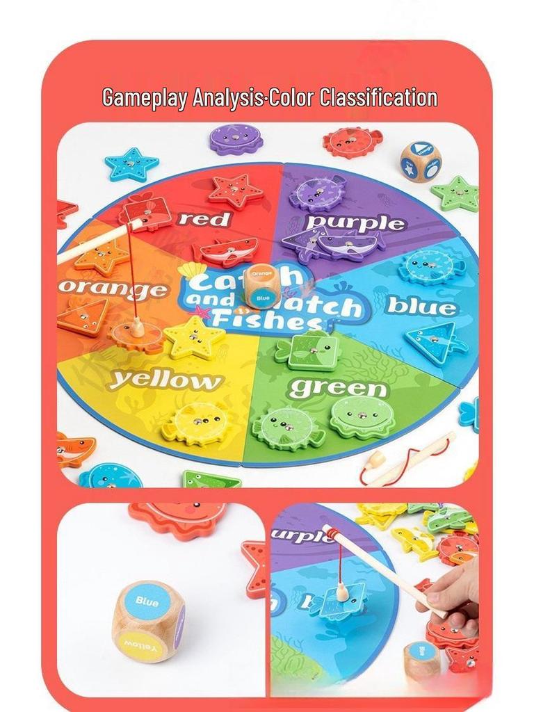Magnetic Wooden Fishing Game for Toddlers: Colorful Educational Floor Mat for Kids & Parents