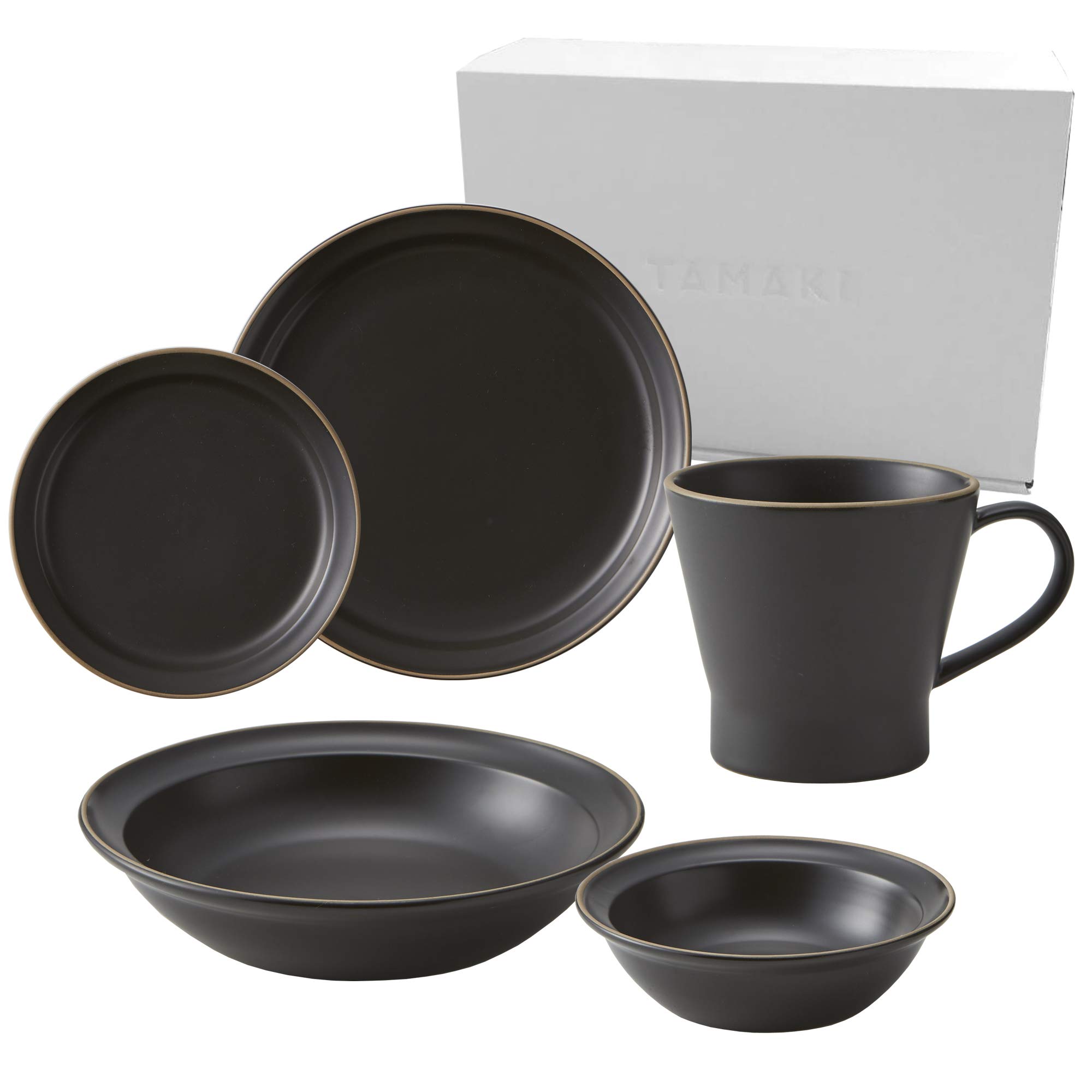 

TAMAKI Edge Line Dinnerware Set for Single Living, Black, 350ml Mug, 300ml Small Bowl, 700ml Curry & Pasta Plate, T-924969