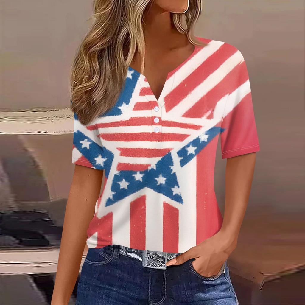 Women's T Shirt Tee Print Button Short Sleeve Daily Weekend Fashion Basic V- Neck Regular Top