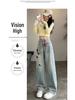 Women's Light Color Wide-Leg Jeans with Heavy Embroidery - Spring/Autumn Cartoon Style