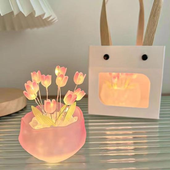 Tulip Night Light Material Pack Handmade Desk Lamp Kit with Warm Light Flower Petal Light String Decoration Romantic Atmosphere Light for Bedroom Car