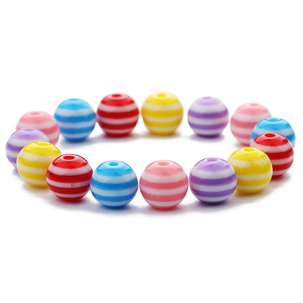 50-100pcs/lot Colorful Stripe Resin Beads Round Loose Beads Spacer Beads For Handmade DIY Jewelry Making Bracelets Necklace