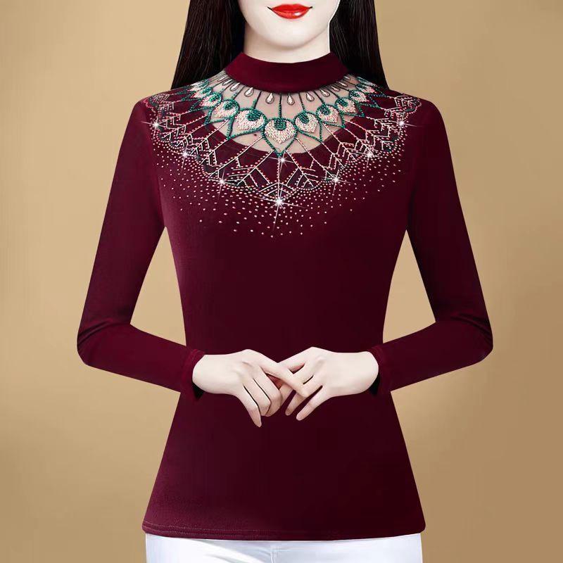 

Semi-turtleneck lace bottoming shirt women s spring, autumn and winter new fashion small fragrance with thermal top M（90-100）