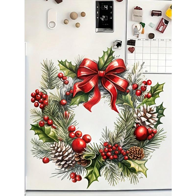 Christmas Festive Toilet Lid Decal With Pine Garland Berries And Baubles Christmas Series Toilet Stickers PVC Self-Adhesive Christmas Wreath Stic