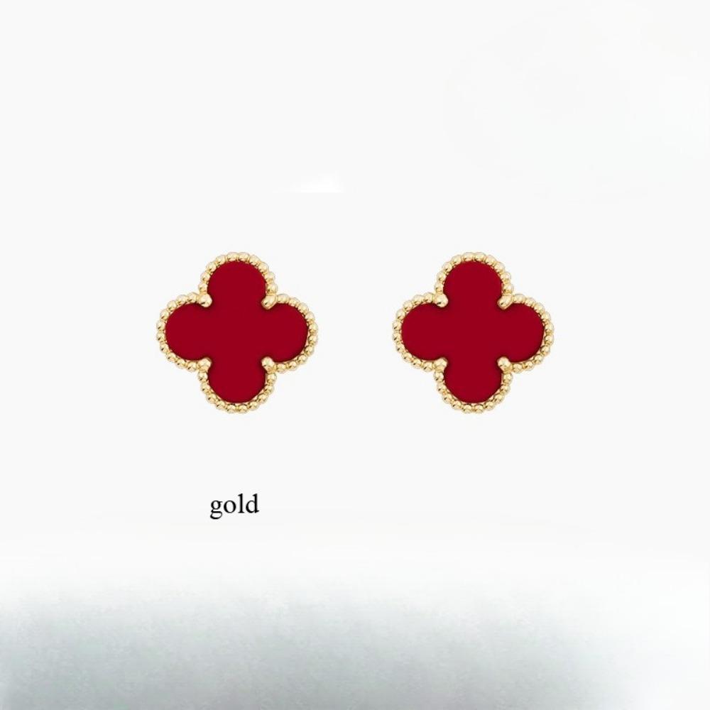 9mm Four-leaf Clover Mini Earrings Red Black Agate White Shell New Arrival Ladies Earrings