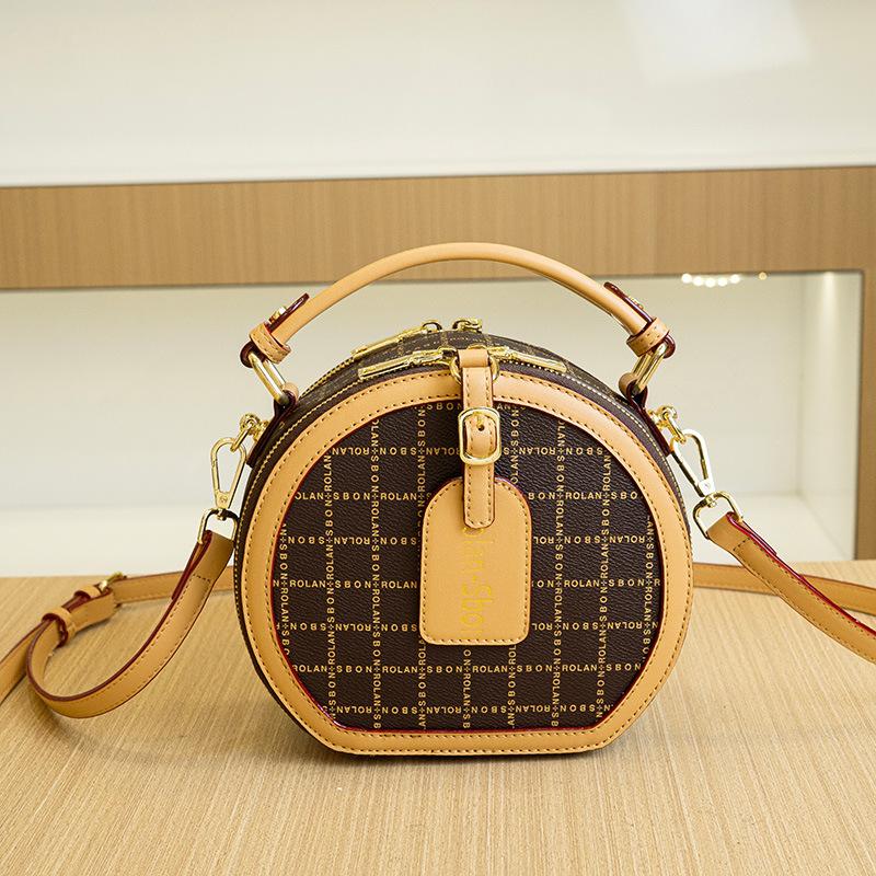 Women's Commuting Bag 2026 New Model Small Round Bag, Light Luxury Shoulder Bag, Vintage Pattern Crossbody Bag, Fashionable Casual Handheld Round Bag