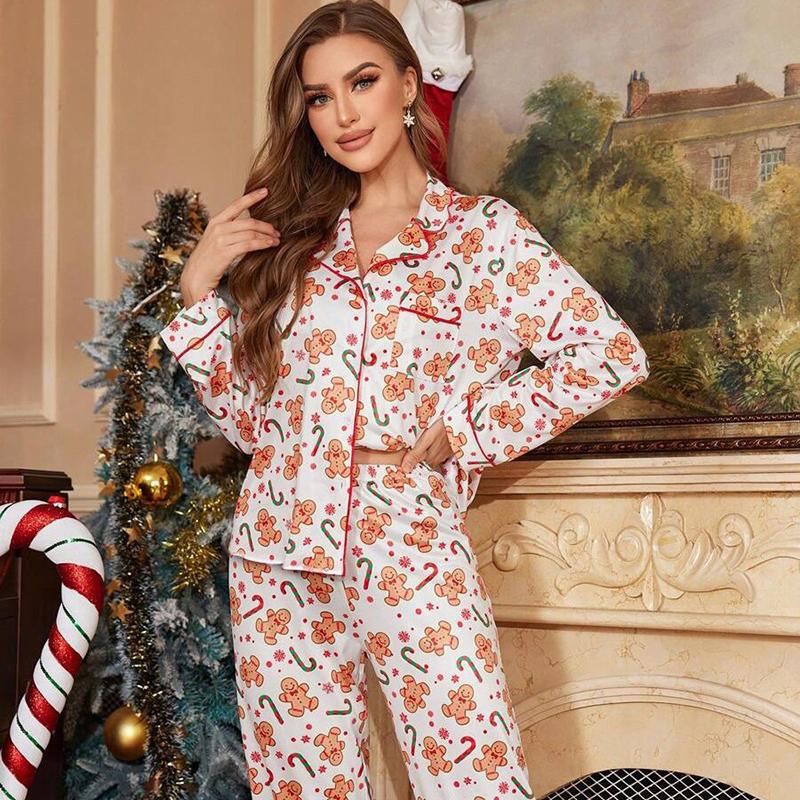 Women's Pajamas Christmas New Year Cartoon Two-Piece Set Milk Silk Homewear