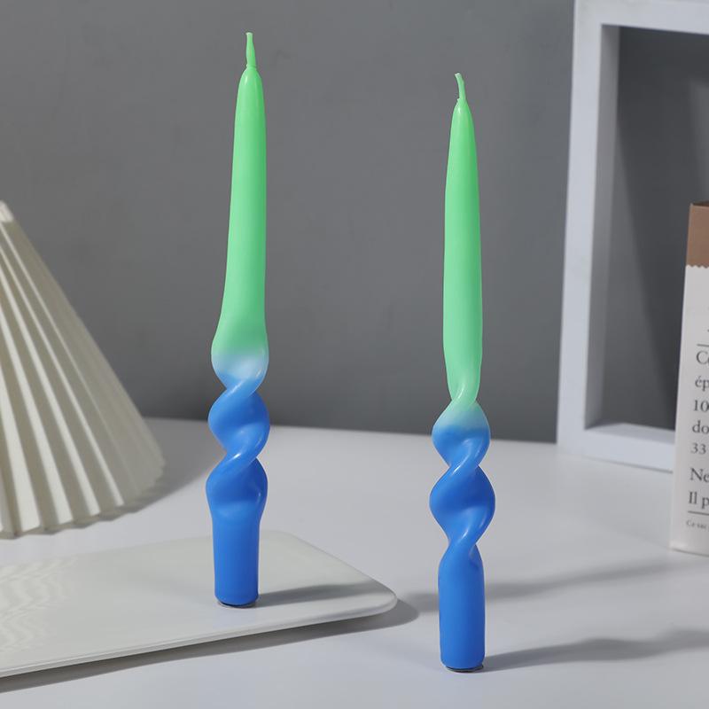 Handmade Spiral Twisted Long Stick Candle Two-Tone Gradient Macaron Paraffin Smokeless Taper Candle Minimalist European Tabletop  Decoration