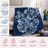 Navy Blue White Floral Flannel Blanket Warm Soft Halloween Christmas Couch Warm Cozy Decorative Decor Gift for All Season