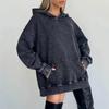 Felpa con cappuccio da donna S Vintage Usurata Nero Lavato Vestibilità Larga