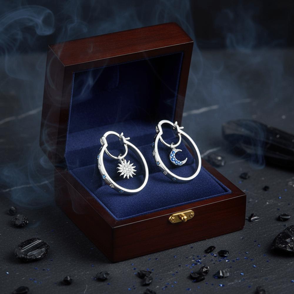 Zircon Sun Moon Earrings Elegant Earring Pendant Fashion Silver Hoop Earrings  Jewelry Accessories