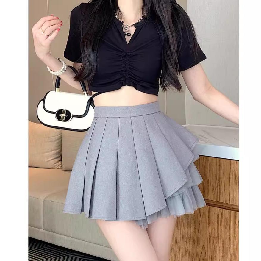 Women's High-Waisted Casual Design-forward Slimming All-match Versatile Pleated Skirt Summer Suit Flattering A-Line Longer Length JK Short Skirt