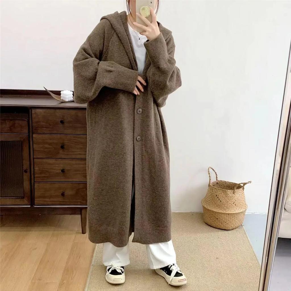 Cardigan Mantel für Damen Winter Oversize Verdickt Einfarbig Locker Langarm Mit Kapuze Cardigan Mantel Oberteil