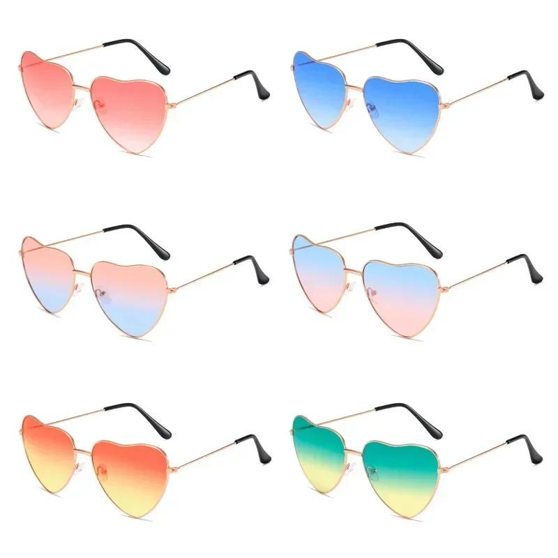 Heart Frame Gradient Color Sunglasses Metal Frame Two-tone Lenses UV Protection Eyewear Outdoor Fashion Trend Sunglasses