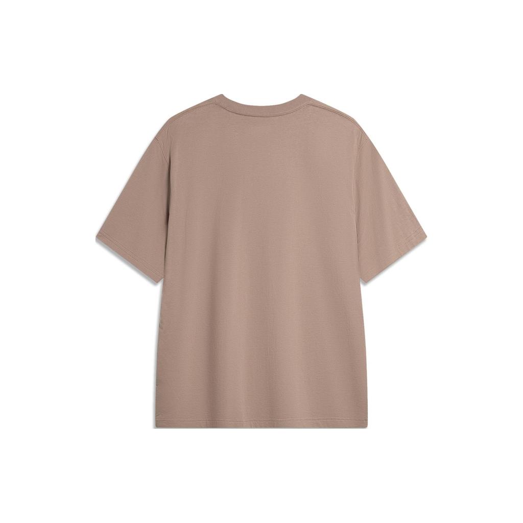 Lining Sports Life Series Round Neck Comfortable Casual Loose Short Sleeve Drop Shoulder T-Shirt Men Tops Cocoa-Brown AHSU301-5
