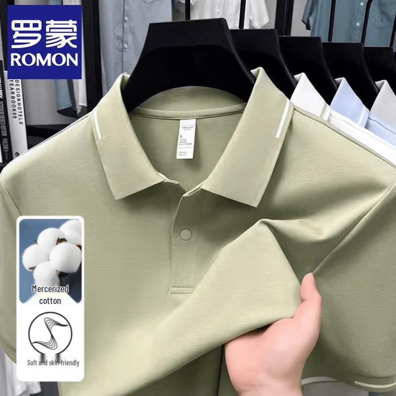 ROMON Men's Business Casual Short Sleeve Polo Shirt