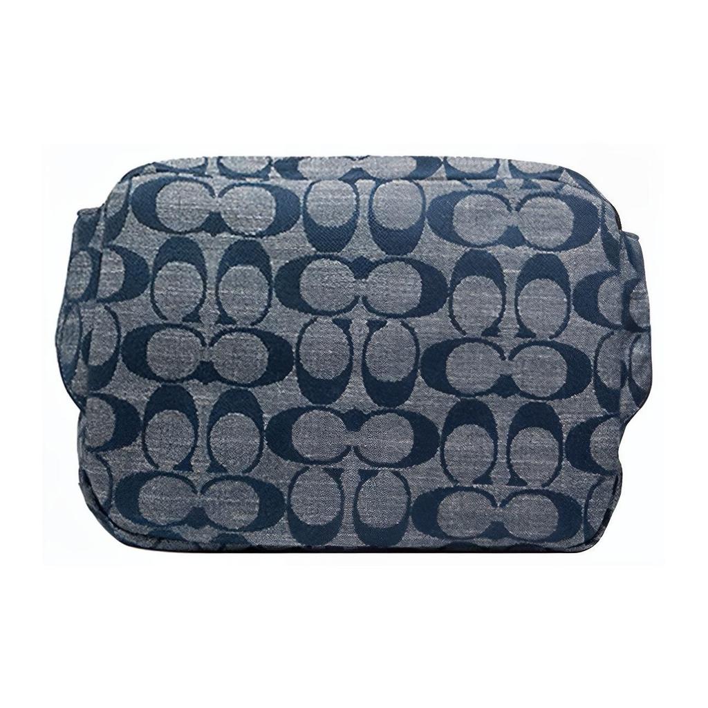 Coach Cargo 18 Chambray Floral Print Canvas And Leather Shoulder Bag Women Shoulder Bag Denim-Blue 3236-B4CB