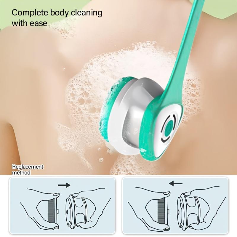6-in-1 Rechargeable Electric Shower Brush Set for Full Body & Back - USB Powered  Detachable Long Handle & Exfoliating Silicone Brush