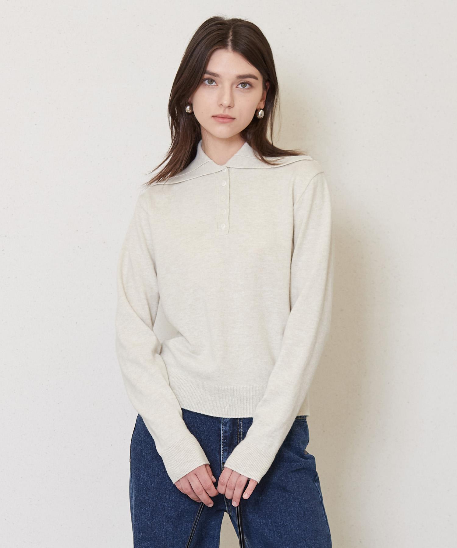 Jun By Jun K 5-Button Placket Knit Top_Ivory F