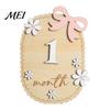 Baby Growth Record Decoration Monthly Milestone Ornaments, Wooden Markers with 3D Bow And Flower Newborn Gift Decoration, Cards for Photos Keepsake