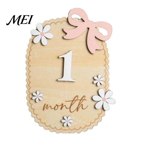 Baby Growth Record Decoration Monthly Milestone Ornaments, Wooden Markers with 3D Bow And Flower Newborn Gift Decoration, Cards for Photos Keepsake