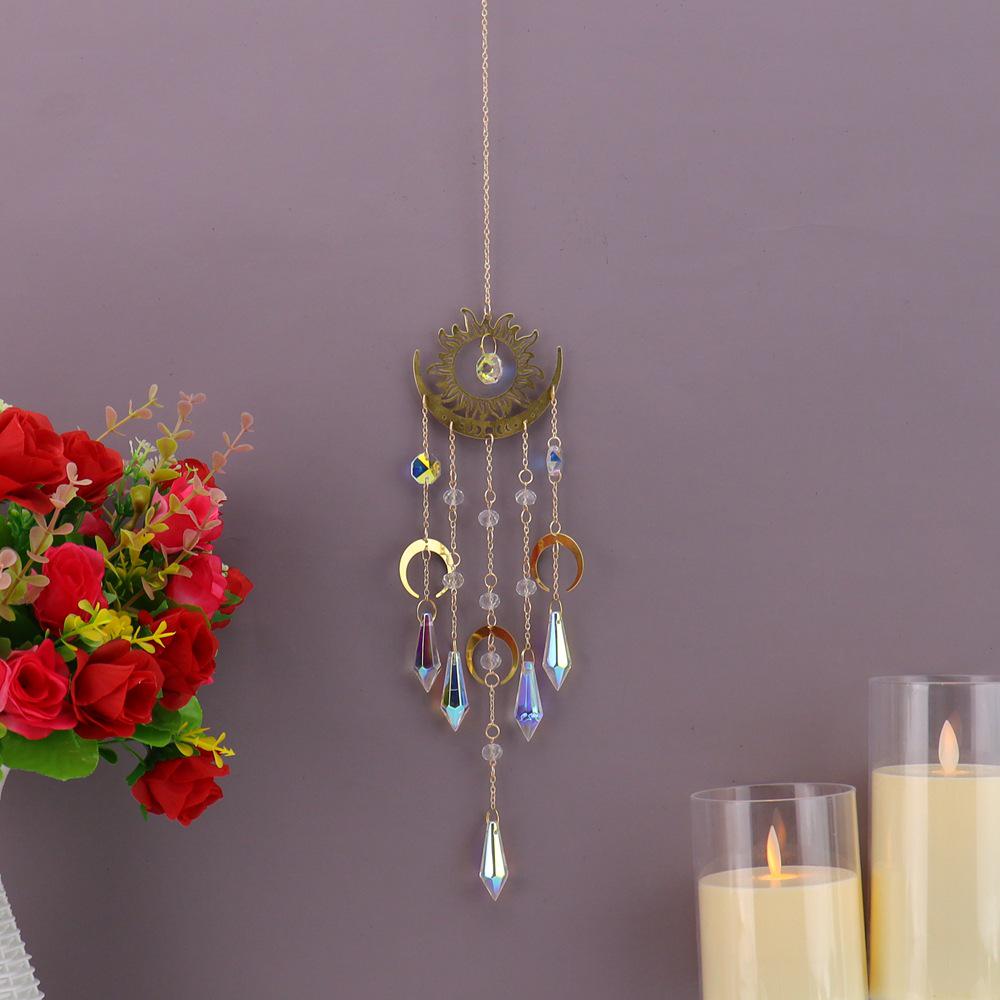 Flame Moon Brass Pendant Crystal Wind Chime Sun Catcher Ornament for Home and Garden золотистый