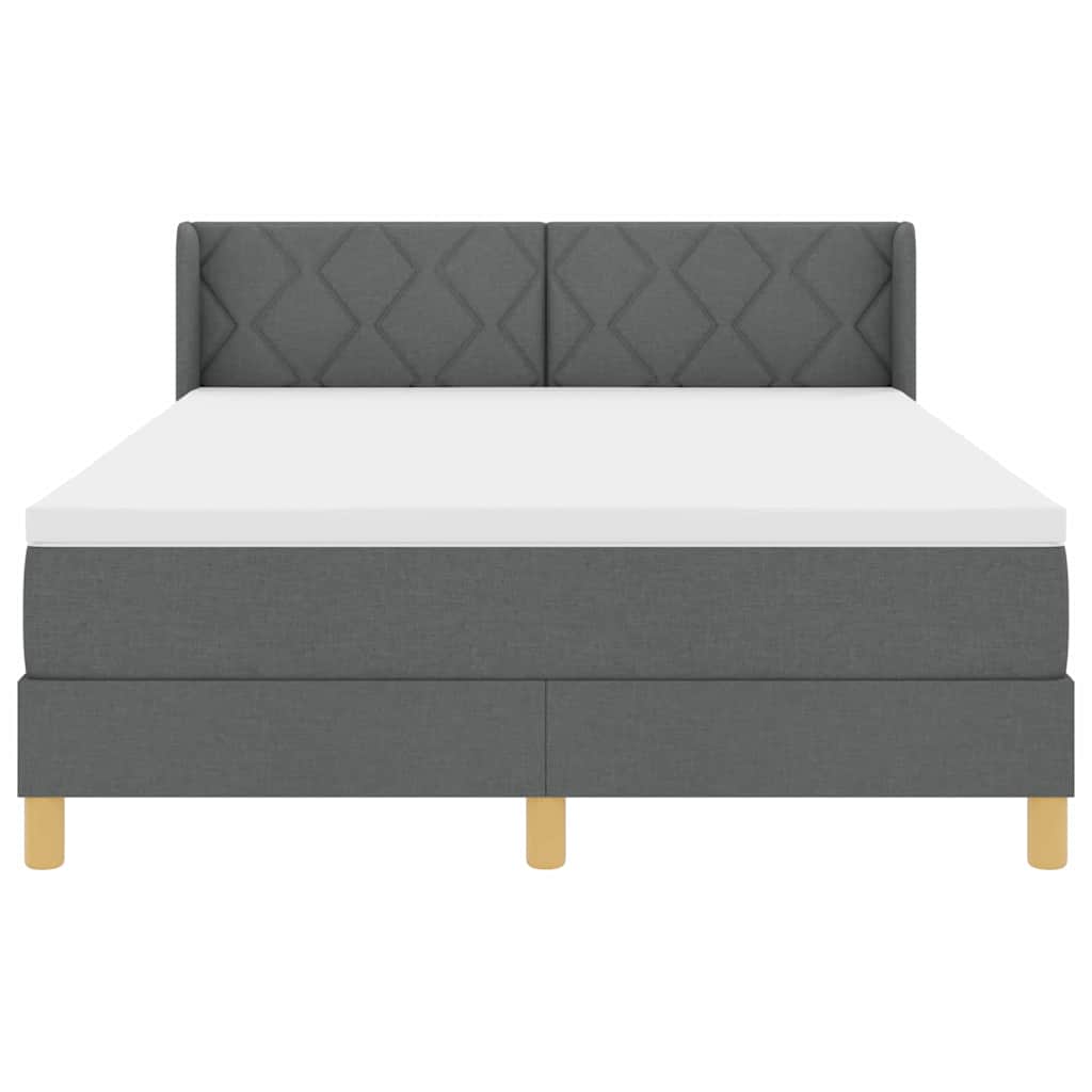 Box Spring Bed with Headboard Dark Grey 200 X 140 Cm Fabric