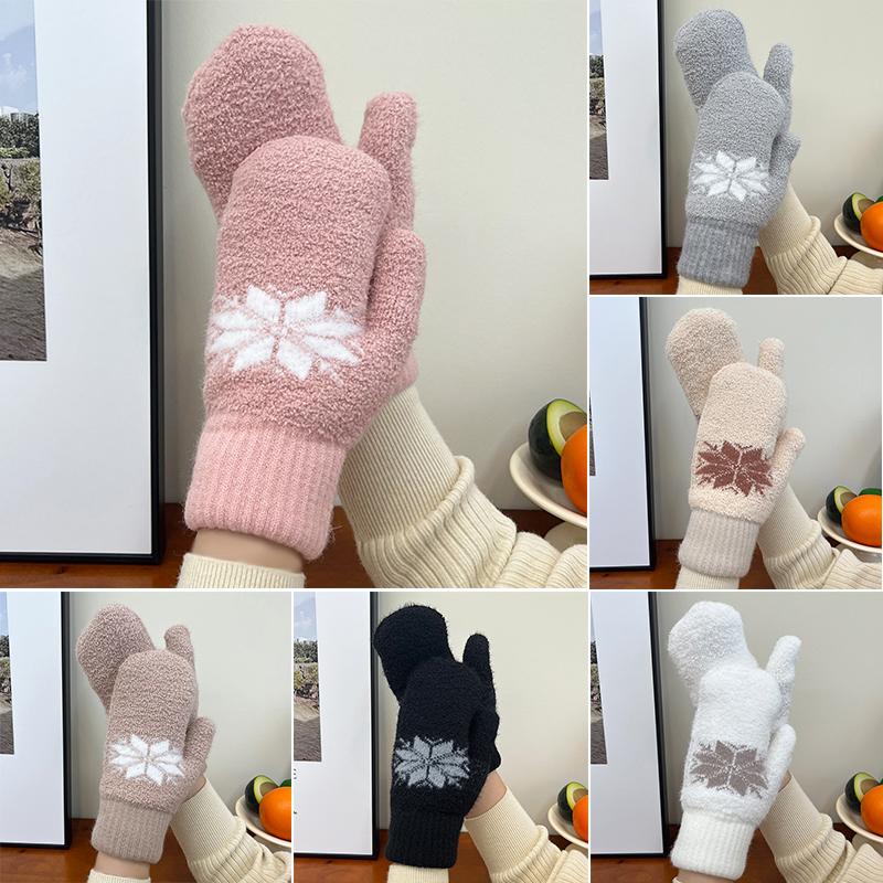 1Pair Snowflake Style Fashion Women Winter Gloves Insulated Extra Warm Fingerless Mittens