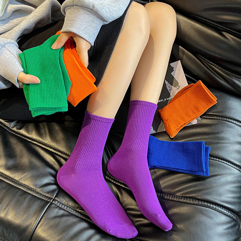 Women's Trendy Candy Color Thin Mid-Calf Socks - Colorful Japanese Style Summer Pile Socks