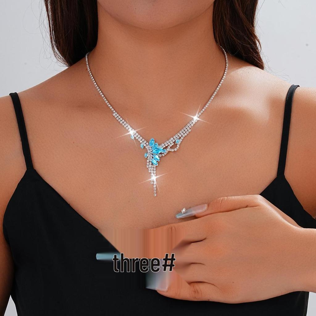 European-American Rhinestone Teardrop Necklace & Earring Set: Korean-Style Bridal Temperament Collarbone Chain Jewelry for Women