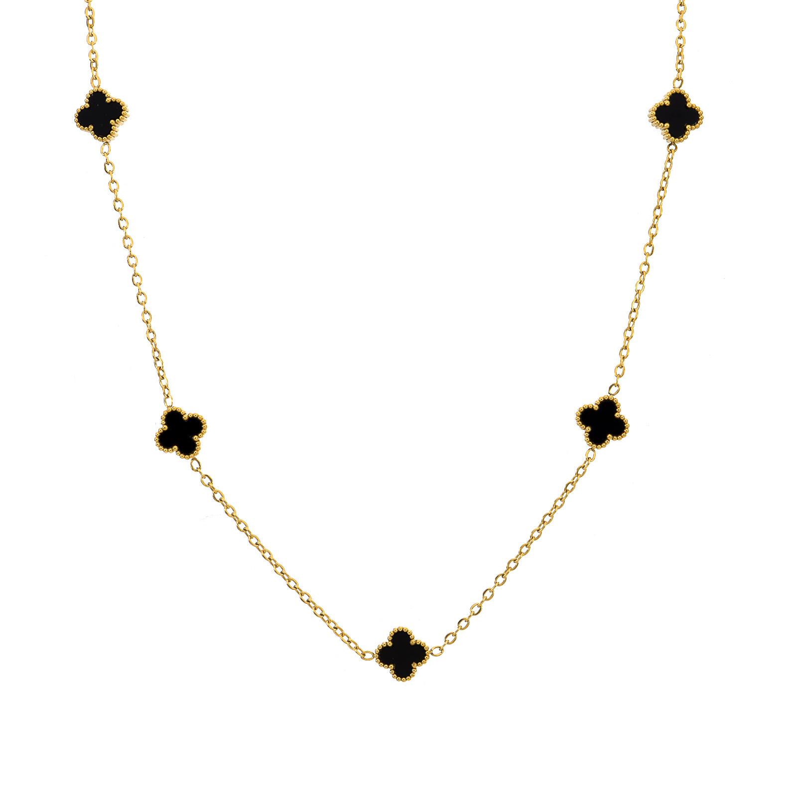 

Ожерелье из титановой стали 9 мм с ракушкой в виде четырехлистного клевера, 5 цветков, женское новое легкое роскошное ожерелье-замок, цепь-колье из ракушек