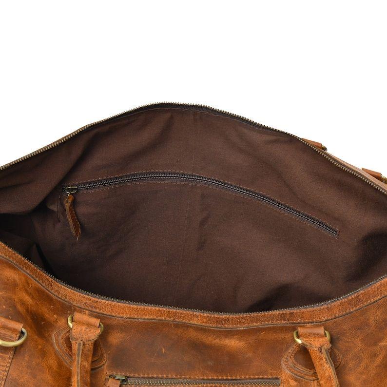 Handmade Distressed Leather Duffle Bag: Weekender Travel Bag