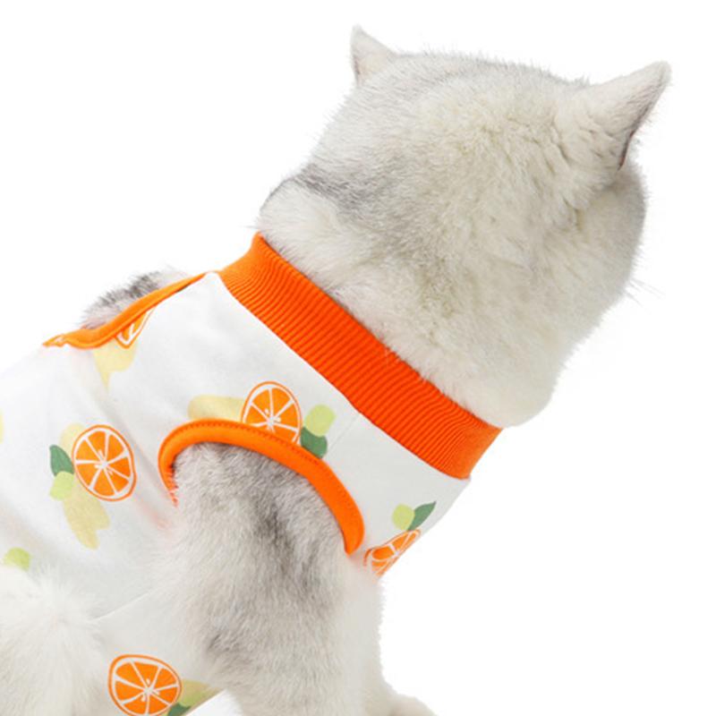 Pet Recovery Suit Soft Thin Breathable Prevent Licking Cotton Print Cat Post Surgery Shirt for Indoor Outdoor orange M