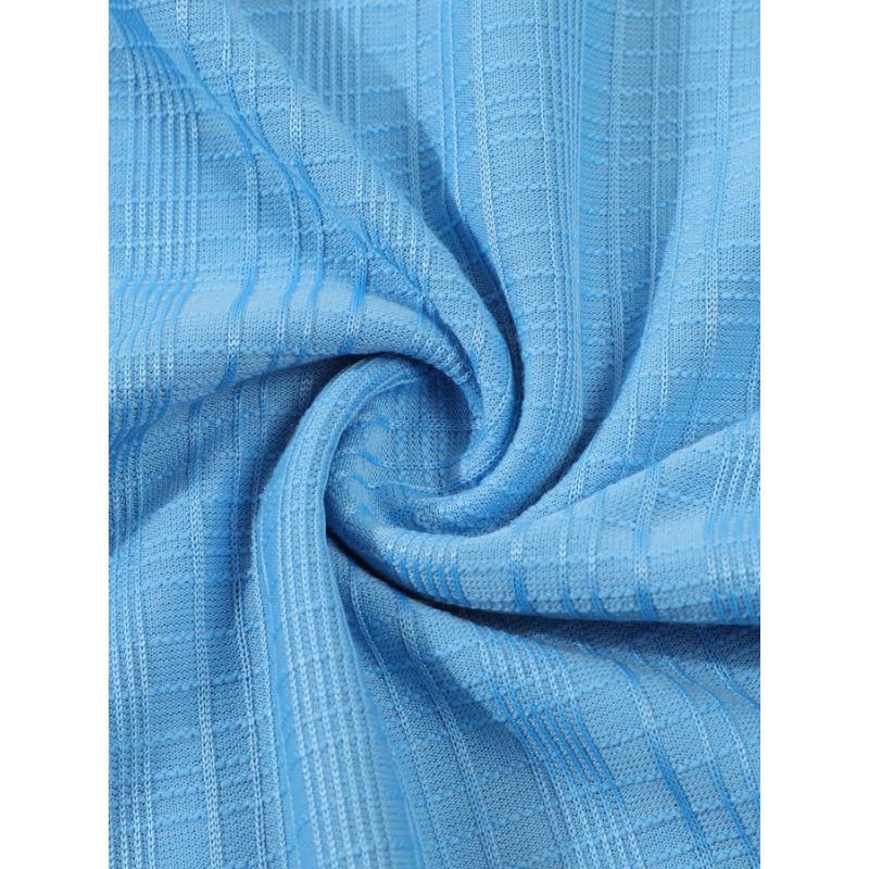Mens Casual Loose Jacquard Striped Short Sleeve Button Down Shirt