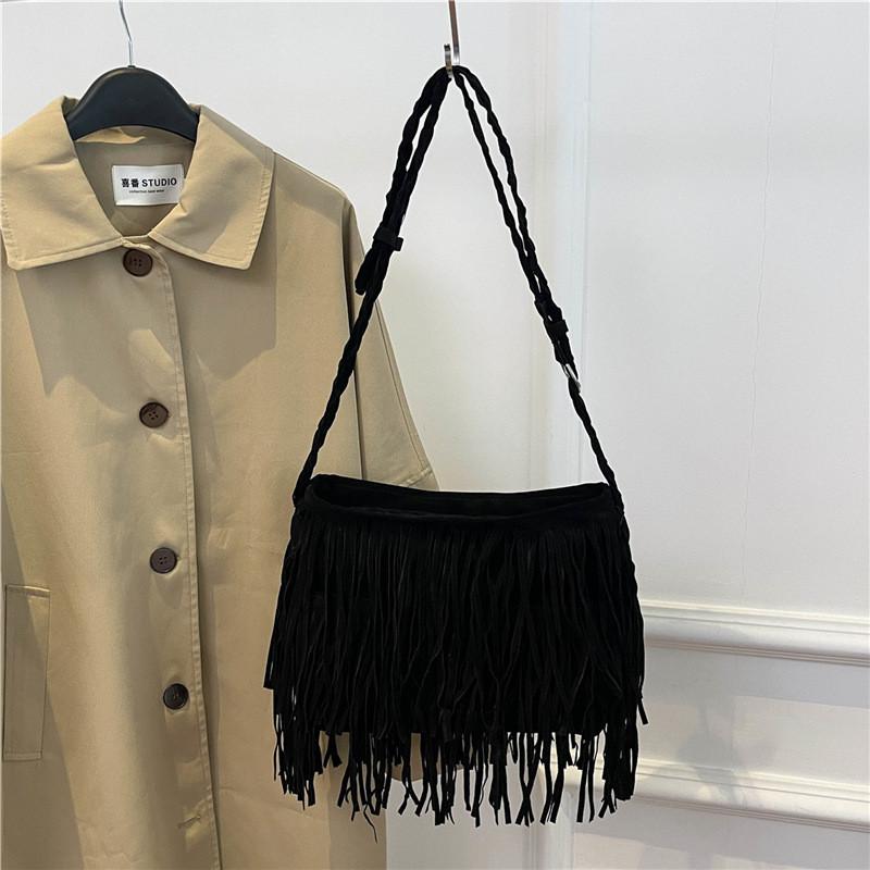 Bohemian Style Crossbody Bag With Tassels And Seams For Daily Fashion