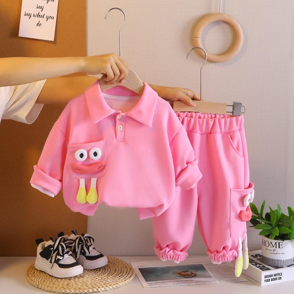 

Комплект из двух предметов с длинными рукавами для девочек 0-5 лет, Милый худи с принтом для девочек, Высококачественная одежда S розовый