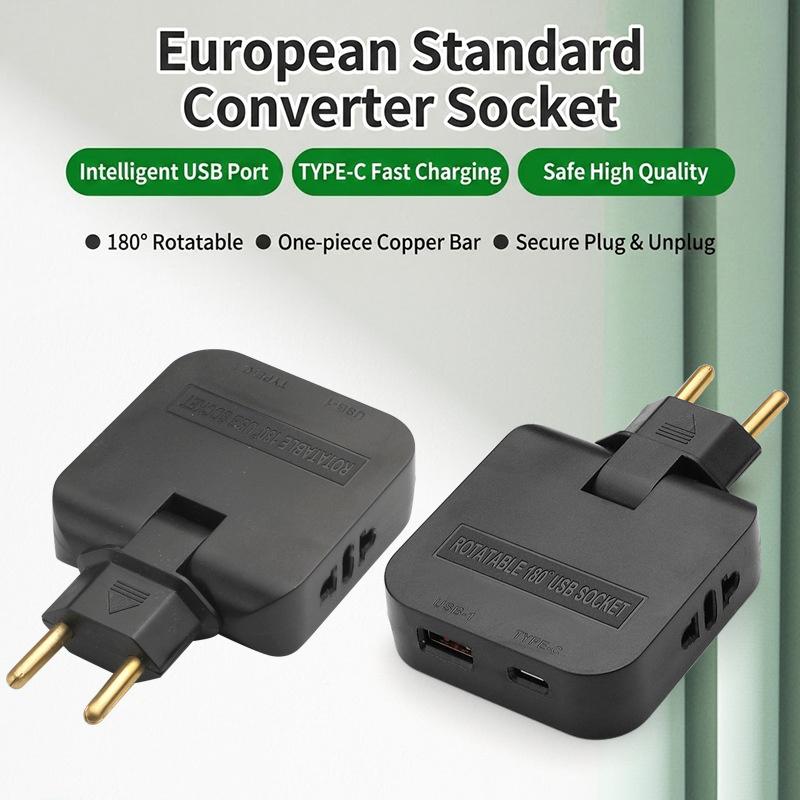 Eu Plug Adapte 4 In 1 Wall Outlet Extension Eu Electrical Socket 180 Degree Plug Adapter Travel Aadapter Portable Power Converte