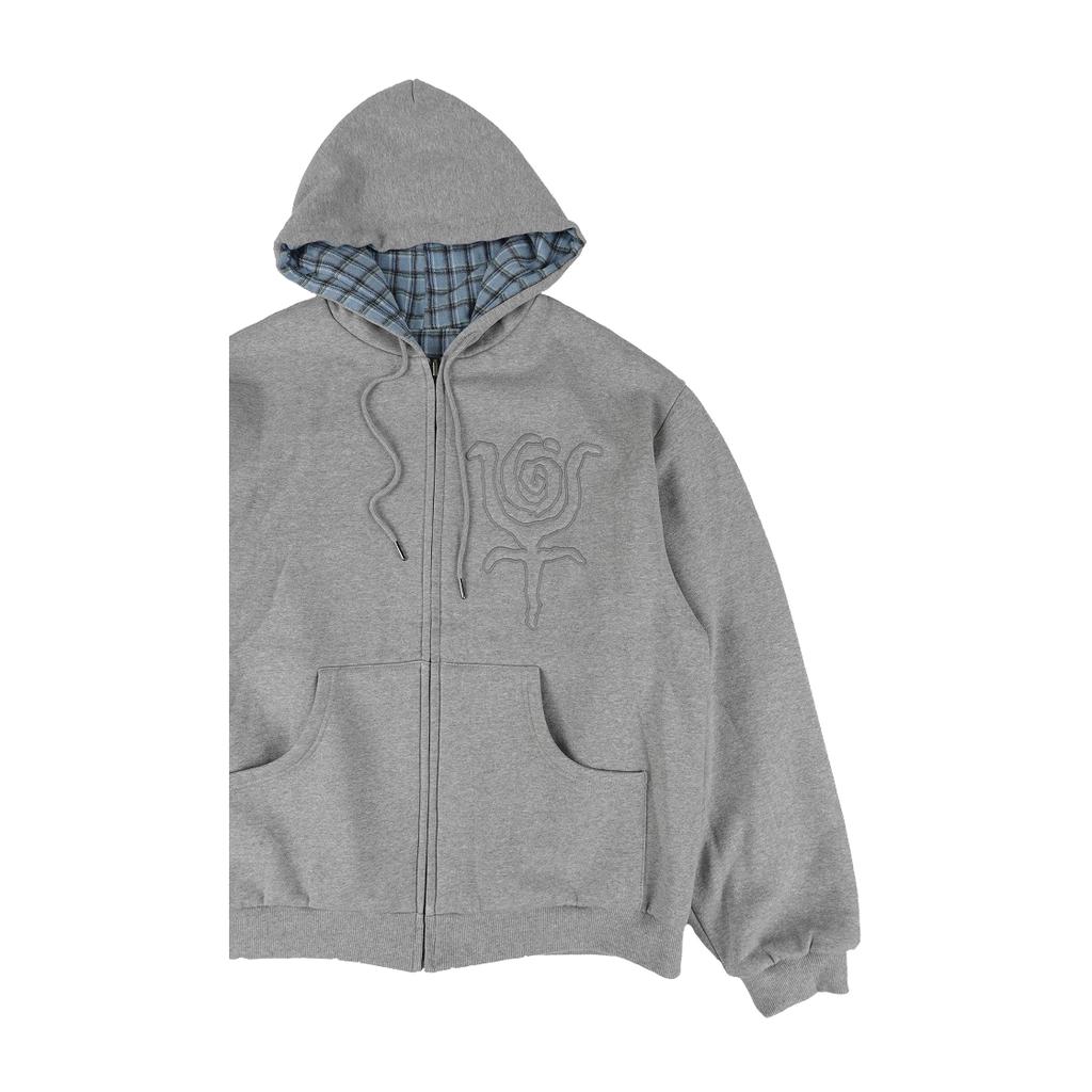 Ertr Wende Karomuster Hoodie mit Reißverschluss Himmelblau