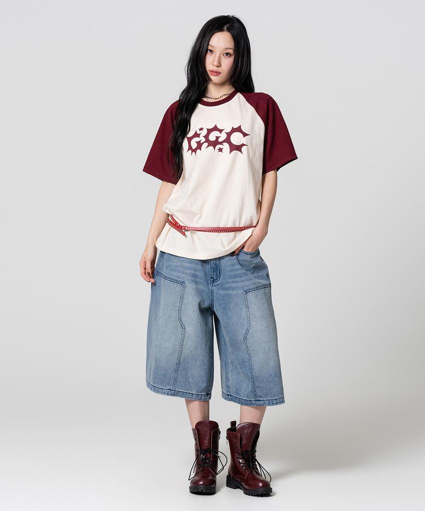 Geuleigaijeukeulleob 2-Type Raglan Color Block Ggc Logo T-Shirt Burgundy