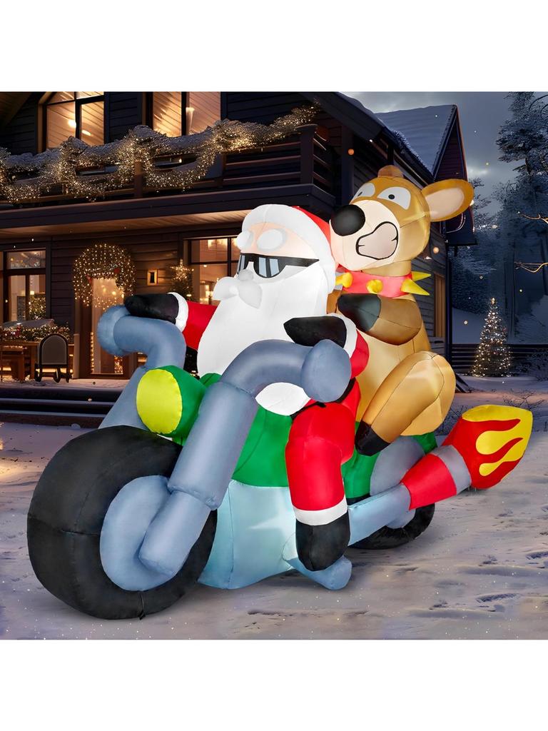 JOYFY 7 pi Long Gonflables de Noël Décorations Extérieures Père Noël Conduisant une Moto avec Renne pour Fête de Noël Décor de Pelouse
