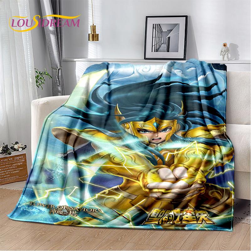 Cartoon Saint Seiya 3D Retro Anime HD Soft Blankets,Keep Warm Flannel Throw Blanket for Picnic Beds Sofa Home Bedroom Gifts Kids