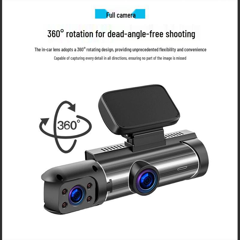 High-Definition Dual-Lens Dash Cam with Wide-Angle Night Vision and WiFi for Front, Interior, and Rear Recording