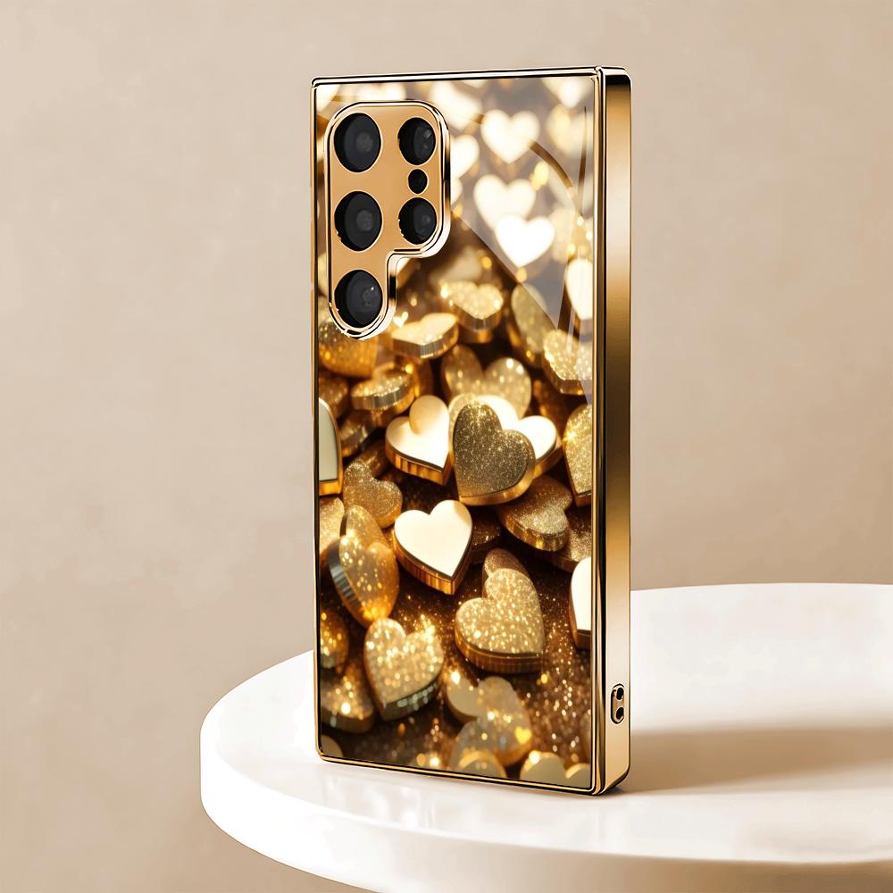 Love plated gold glass phone case suitable for Samsung Galaxy S26 S25 S24 S23 S22 S20 FE/Ultra/Plus anti drop back cover