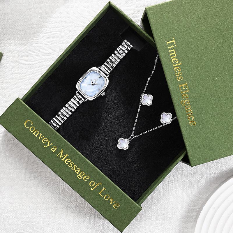 Women's Diamond Watch Set: Elegant Quartz Watch, Necklace & Earrings for Valentine's Day, Gift Box Included
