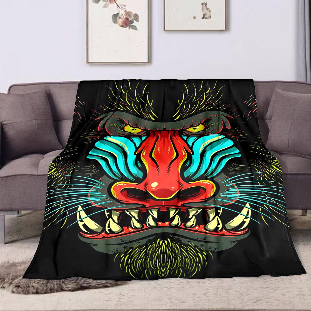 Angry Mountain Gorilla Cartoon Pattern Flannel Printed Blanket Suitable for All Seasons for Living Room Office Sofa and Travel