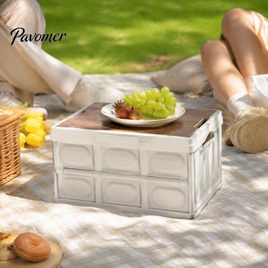 Space Saving Vehicle Storage Folding Box with Lid, Large Capacity Durable Plastic Collapsible Car Trunk Accessories Container, Portable Bin