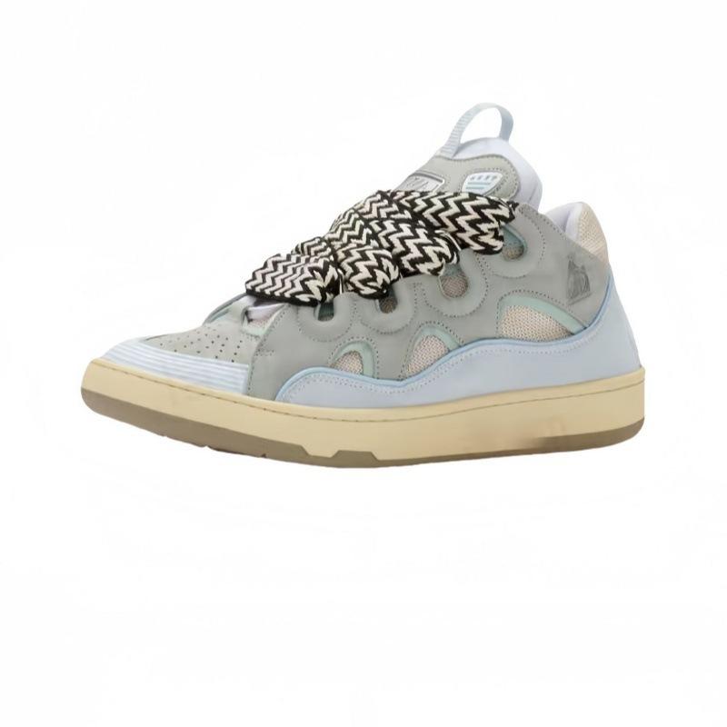 Leather Splicing Casual Shoes CURB Trend Sports Shoes White Green Mocha Men's and Women's Board Shoes Bread Shoes